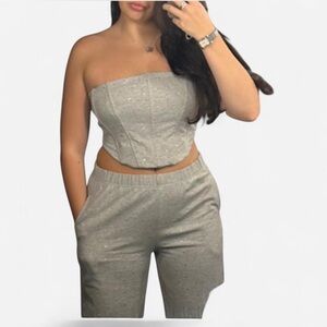 Rhinestone Grey Set with wide pants and corset Ann Revan